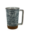 Tazza in ceramica con motivo onda giapponese stile Hokusai con manico rettangolare e base marrone