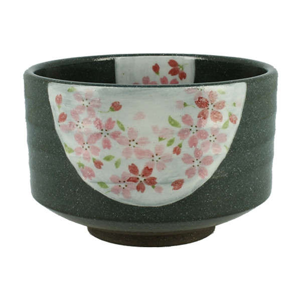Bol à Matcha Japonais Vert – Motif Floral Sakura