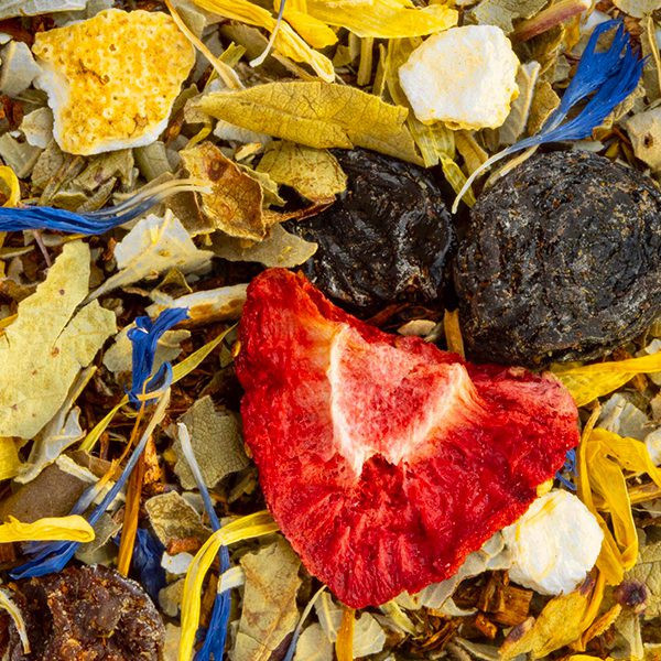 rooibos blend with dried strawberry pieces flowers and dried fruits for infusion