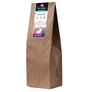 bulk kilo sachet stardust herbal tea Thés et Traditions kraft packaging with colorful label