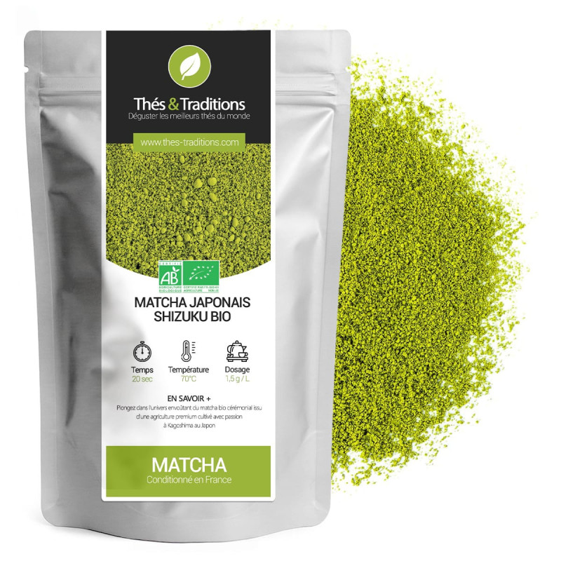 los kraft zakje Japanse ceremoniële biologische matcha shizuku fijn groen poeder Thés & Traditions