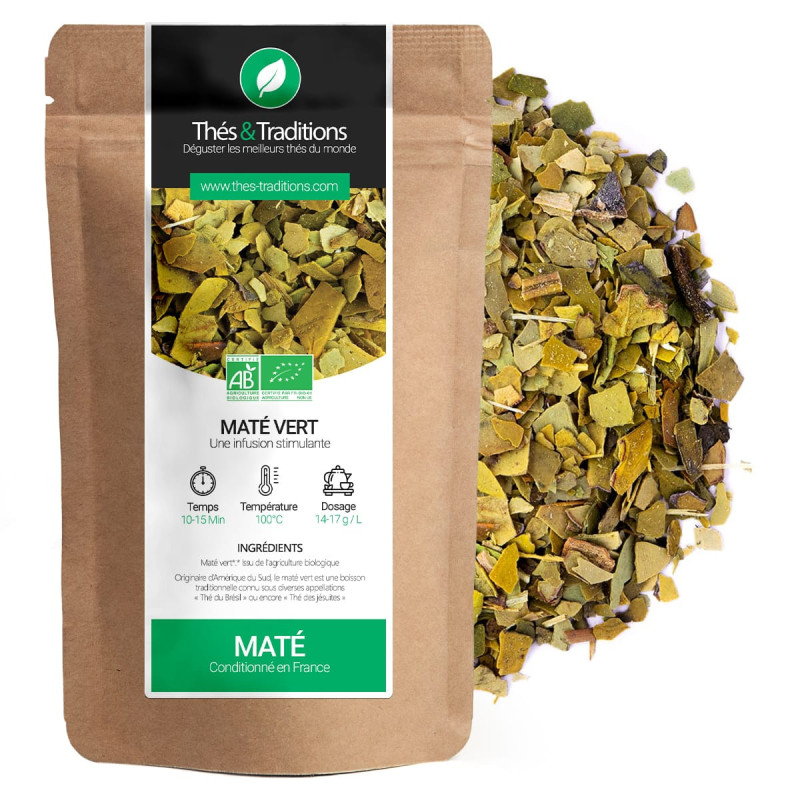 organic green mate leaves for infusion recyclable kraft bag Thés & Traditions