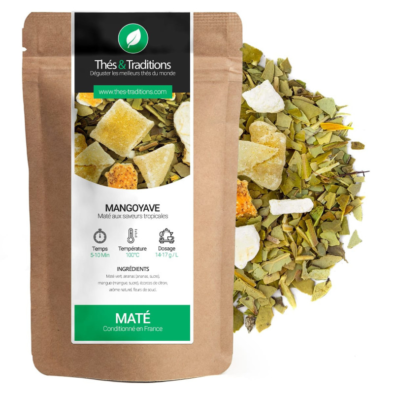 Maté Mangoyave thee met tropische smaken stukjes mango en citroen maté bladeren