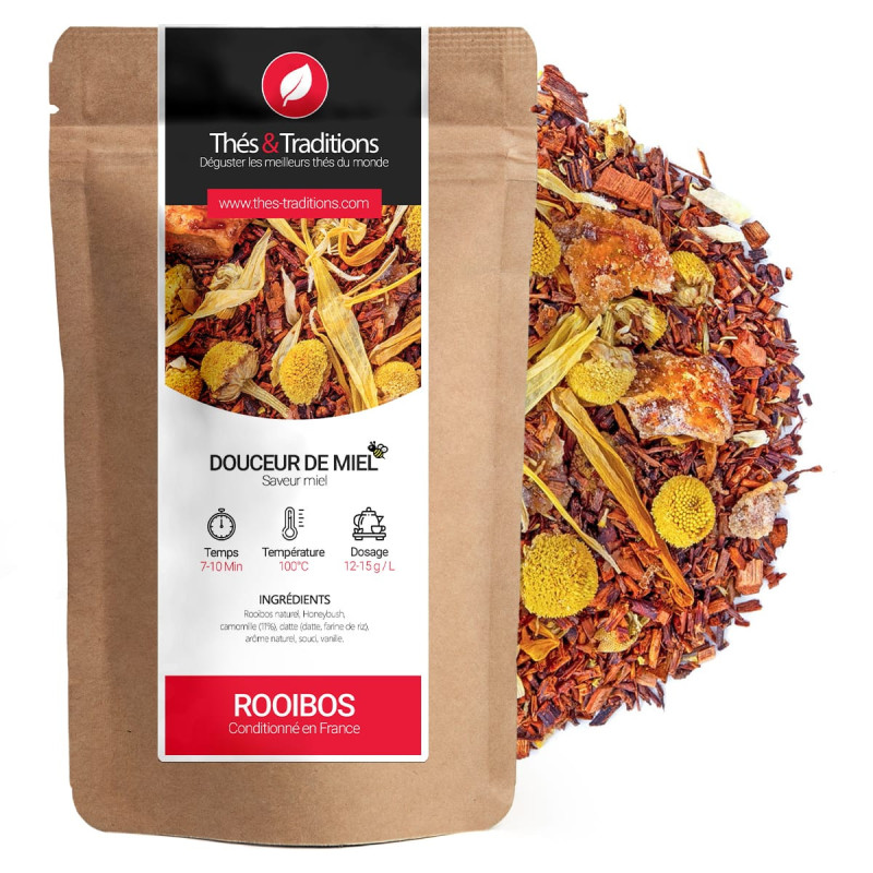 Thés & Traditions rooibos douceur de miel infusion miel camomille et vanille en sachet kraft