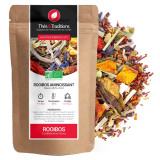 Verslankende rooibos perzik-citroen los in kraftzak met mengsel van kleurrijke biologische ingrediënten