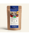 Wiederverschließbarer Kraftpapierbeutel mit Rooibos Schlankheitsmischung, dunkelblauem und goldenem Etikett von Thés & Tradition