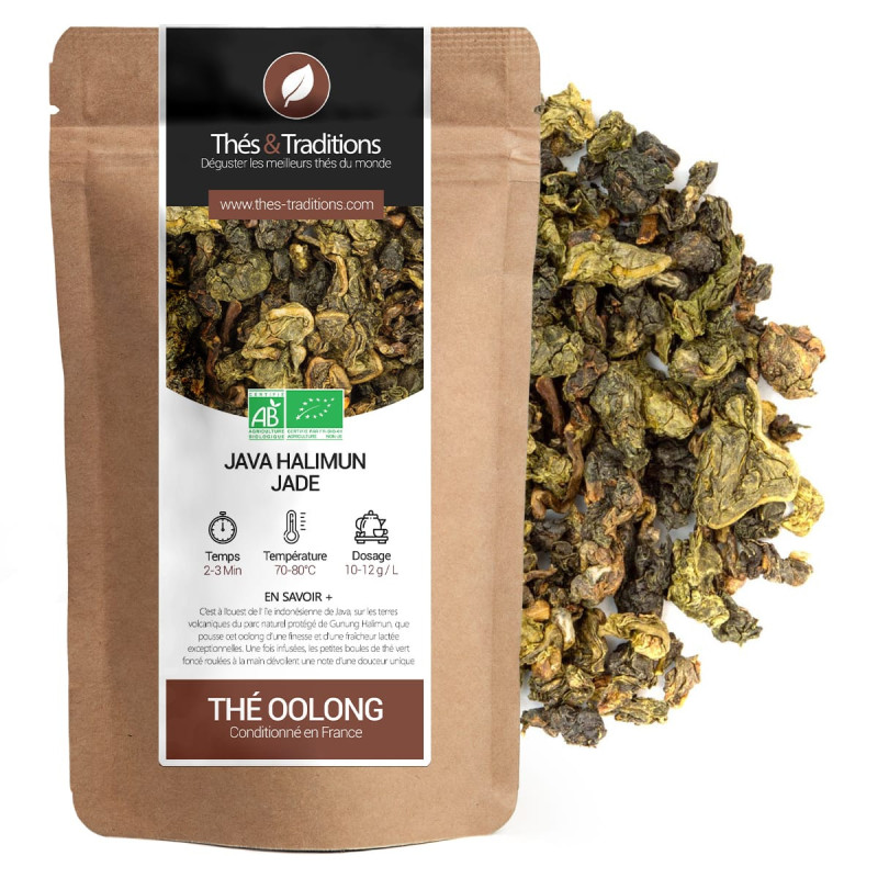 Java Halimun Jade oolong tea rolled organic leaves kraft bag packaged in France