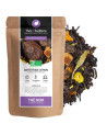Organic black tea with date fig lemon in kraft bag with tea leaves and dried fruit pieces