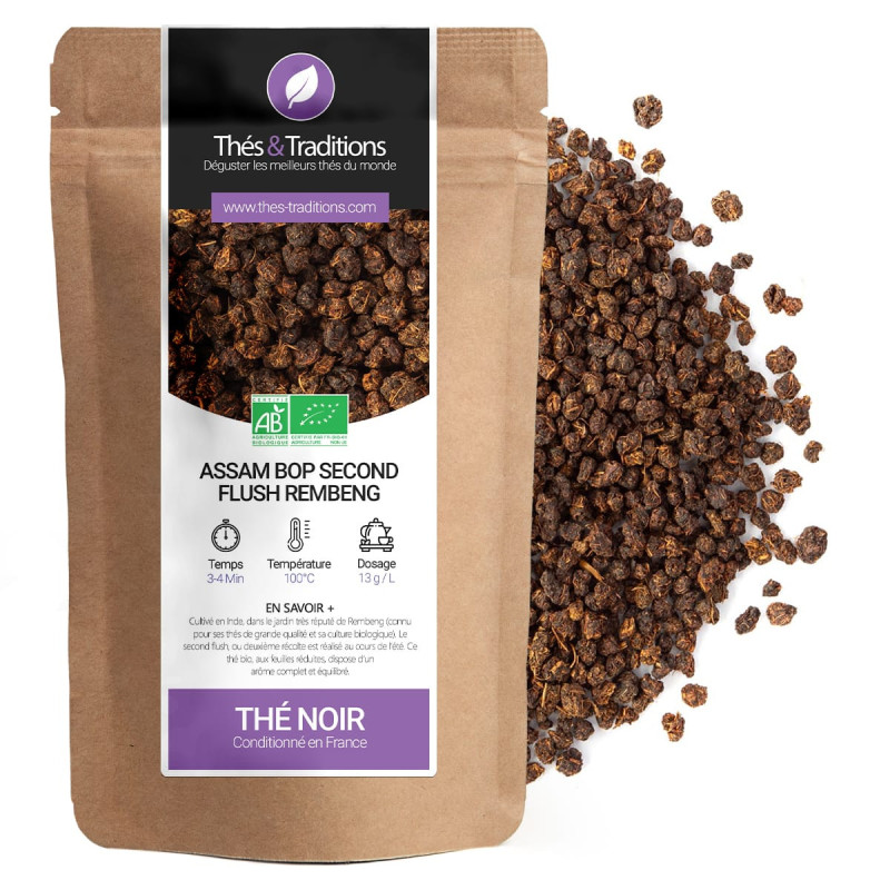 Organic Assam BOP Second Flush Rembeng loose leaf black tea in kraft bag with rolled leaves