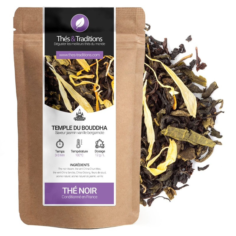 Temple du Bouddha black tea Thés et Traditions blend of tea leaves jasmine vanilla bergamot