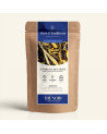 Wiederverschließbarer Kraftpapier-Beutel mit Schwarztee Temple du Bouddha, Etikett in Marineblau und Gold von Thés & Traditions,