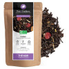 Organic blackcurrant black tea kraft bag with tea leaves and burst red berries Organic blackcurrant black tea kraft bag with tea leaves and burst red berries