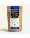 Wiederverschließbarer Kraftpapierbeutel mit Schwarztee Cassis, marineblaues und goldenes Etikett von Thés & Traditions, Sichtfen