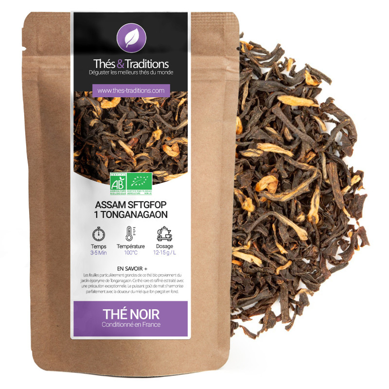 Assam SFTGFOP 1 Tonganagaon black tea organic loose leaves kraft packaging