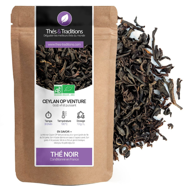 Tè nero Ceylon OP Venture in sacchetto kraft con foglie di tè nero bio spezzate