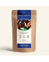 Wiederverschließbarer Kraftpapierbeutel des Schwarztees Cacao Choco, Etikett in Marineblau und Gold von Thés & Traditions, Fenst