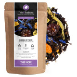Blackberry lemon black tea kraft bag with black tea leaves blackberries and citrus peels