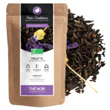 Zwarte thee viooltje bio kraft zakje met gedroogde bloemen verpakt in Frankrijk