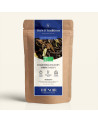 Wiederverschließbarer Kraftpapierbeutel mit Schwarztee Darjeeling FTGFOP 1 Spring Valley, Etikett in Dunkelblau und Gold von Thé