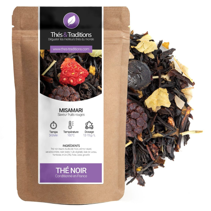 Misamari black tea red berries flavor kraft bag with blend of leaves and dried fruits