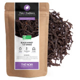 Zwarte thee Black Honey 1st Grade los kraft zakje met wit en paars etiket bio