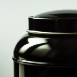 Glossy black metal tin for black tea with airtight lid