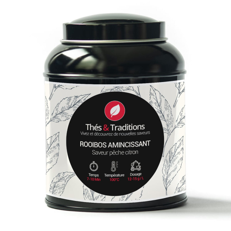 Doos rooibos afslankend perzik citroen Thés et Traditions met trek-instructies