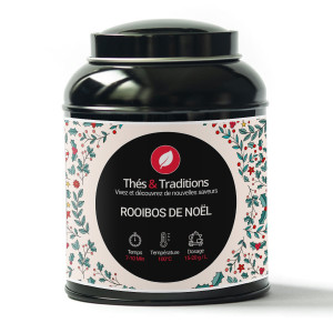 Boîte de rooibos de Noël Thés et Traditions avec décorations florales et instructions d'infusion