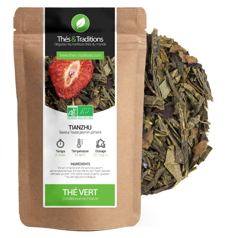 Thé vert fraise jasmin bio