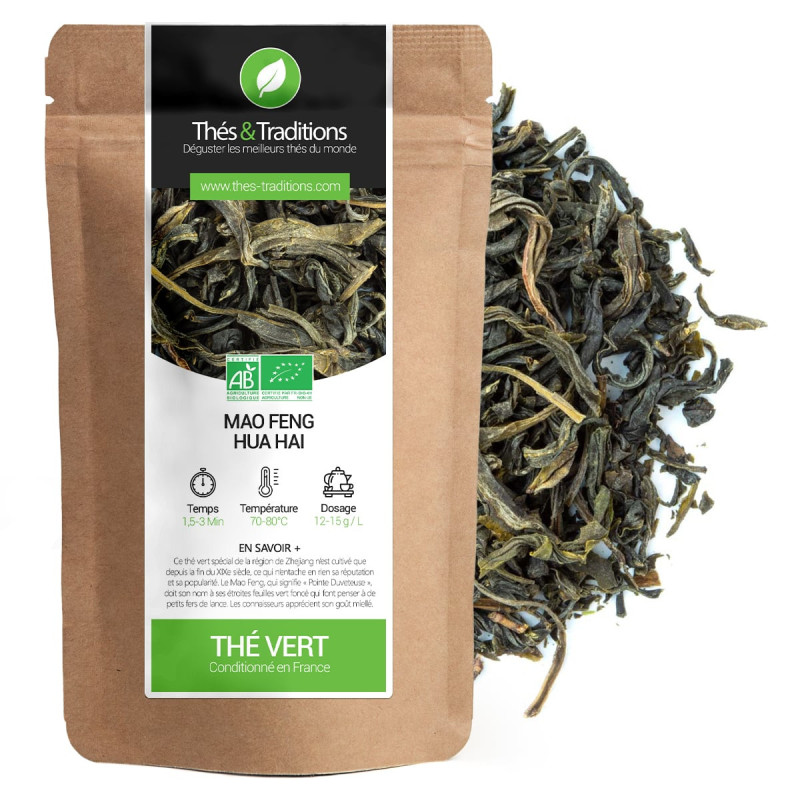 Tè verde Mao Feng Hua Hai foglie bio sfuse confezionate in sacchetto kraft da Thés & Traditions