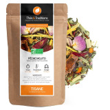 Organic peach mojito herbal tea kraft bag with blend of dried herbs flowers and fruits