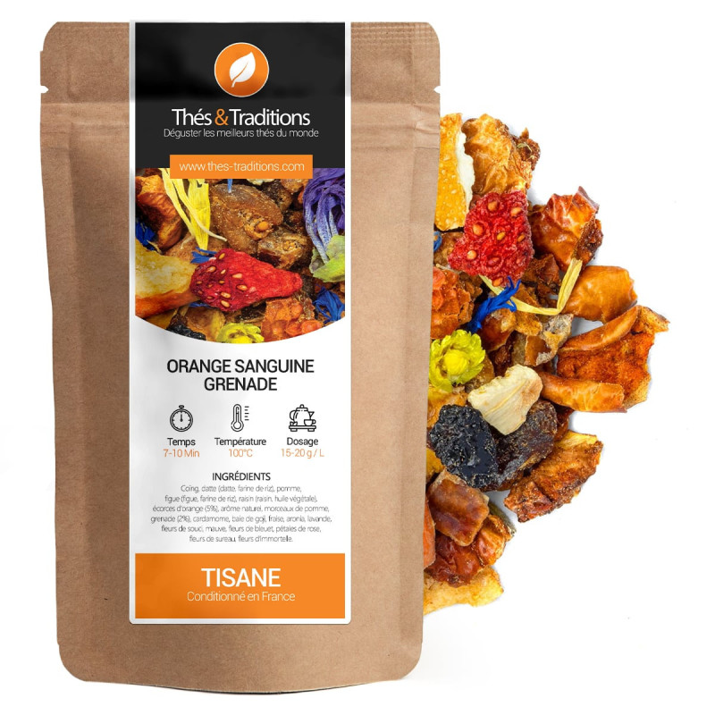 Blood orange pomegranate herbal tea kraft bag colorful dried fruit flower ingredients