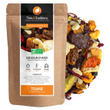 Winter Sweetness Herbal Tea with mandarin cinnamon flavor kraft bag and organic dried plant blend