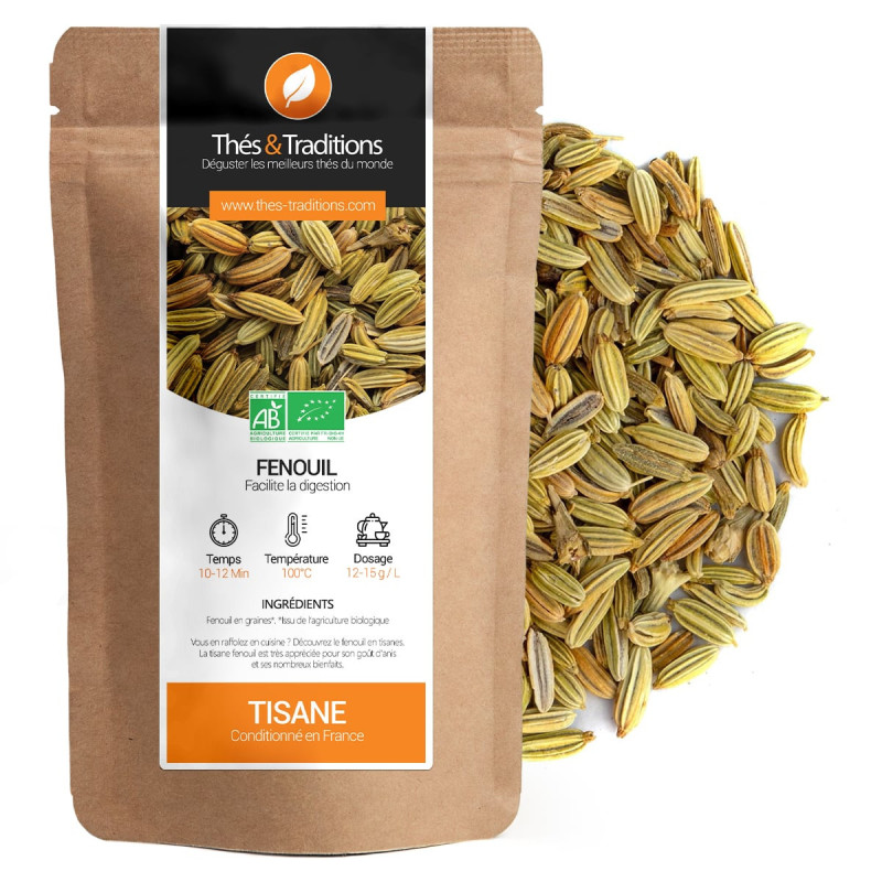 Tisane fenouil en vrac sachet kraft bio pour infusion digestion facile