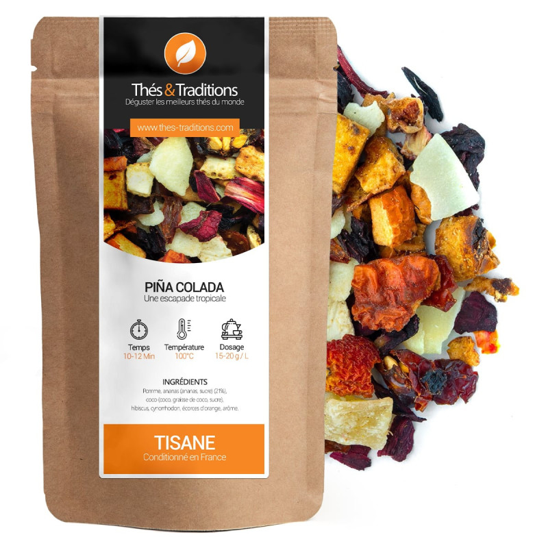 Piña Colada Herbal Tea exotic fruit blend pineapple coconut hibiscus kraft bag 100g
