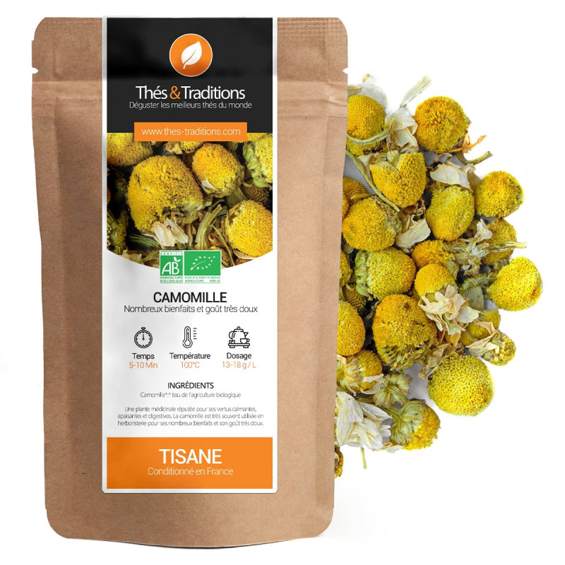 sacchetto di camomilla bio Thés & Traditions fiori essiccati in primo piano