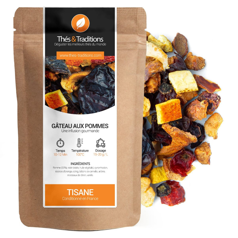 Apple cake herbal tea kraft bag pieces of dried fruit apple cinnamon vanilla