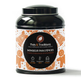 Boîte de tisane Monsieur Pain d'Épices Thés et Traditions décorée de bonshommes en pain d'épices