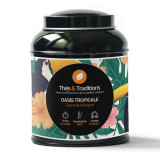 Box of Tropical Oasis herbal tea pomegranate mango Thés et Traditions tropical design with toucan