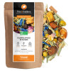 Herbal tea plants spices and flowers kraft bag with colorful dried plant blend Herbal tea plants spices and flowers kraft bag with colorful dried plant blend
