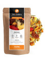 Exotic peach papaya herbal tea kraft bag dried fruit ingredients and aromatic plants