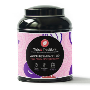 Jardin des Mirages Organic herbal tea box fig date grapefruit Thés et Traditions
