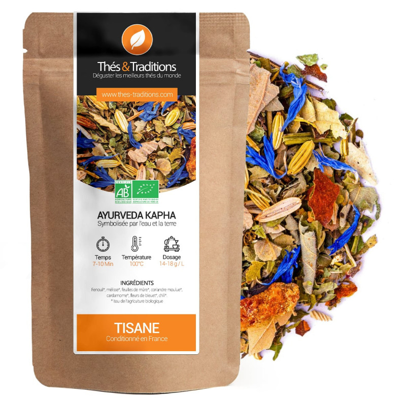 Ayurveda Kapha Herbal Tea Thés et Traditions kraft bag and organic dried plant blend