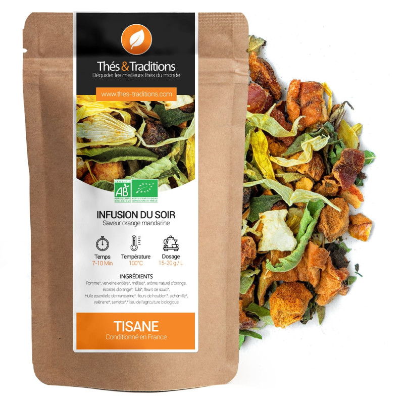 infusion du soir tisane saveur orange mandarine sachet kraft ingrédients naturels bio