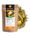 Organic chamomile verbena herbal tea blood orange vanilla flavor kraft bag and dried plants