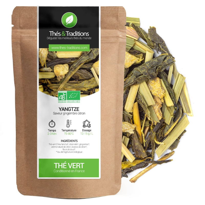Groene thee Yangtze met gember-citroensmaak kraft zak biologische theebladeren en natuurlijke ingrediënten