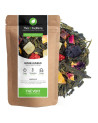 Thé vert Bonne Humeur saveur cerise framboise sachet kraft feuilles de thé et fruits secs