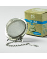 Stainless steel tea ball with chain and Thés & Traditions packaging box