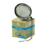 Medium-sized stainless steel tea ball with chain and clip for tea infusion