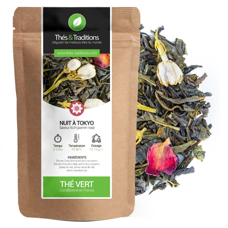 Tè verde Notte a Tokyo sacchetto kraft foglie di tè verde gelsomino litchi petali di rosa